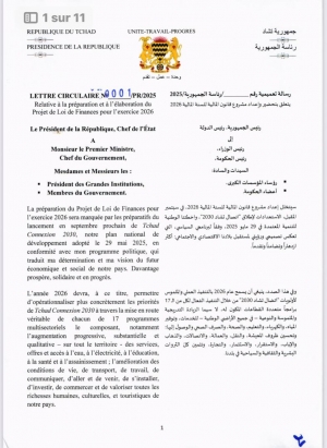 LETTRE CIRCULAIRE N° 0001/PR/2025  Relative à la préparation et à l’élaboration du Projet de Loi de Finances pour l’exercice 2026.
