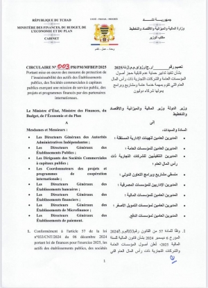 CIRCULAIRE N°003 /PR/PM/MFBEP/2025 Portant mise en œuvre des mesures de protection de l&#039;insaisissabilité des actifs des Établissements publics, des Sociétés commerciales à capitaux publics exerçant une mission de service public, des projets et progra