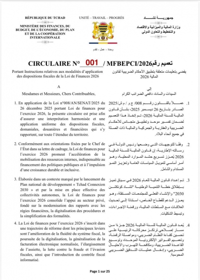 CIRCULAIRE N&deg;001 MFBEPCI/ 2026 Portant Instructions relatives aux modalit&eacute;s d&rsquo;application  des dispositions fiscales de la Loi de Finances 2026